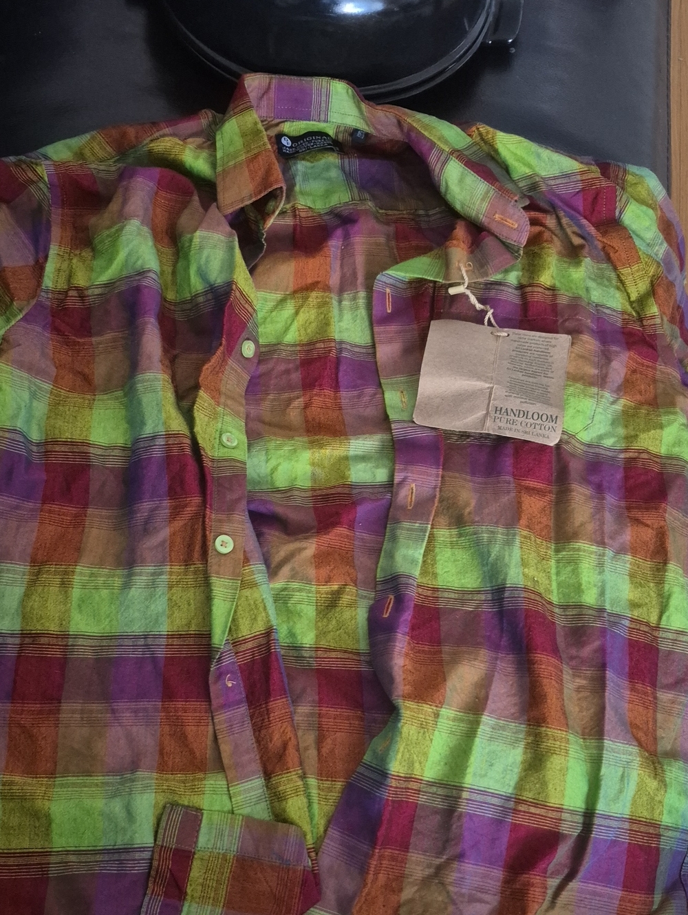D.F Handloom Multicolor Plaid Men's Shirt - Green, Purple & Brown 100% Cotten